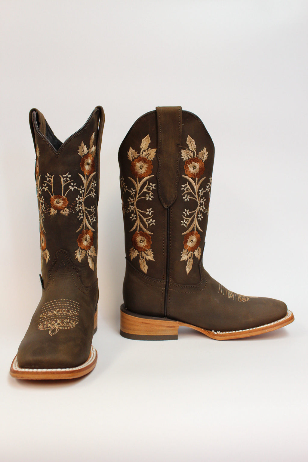Cuatrero Boots Women's Texas Brown Flowers Choco