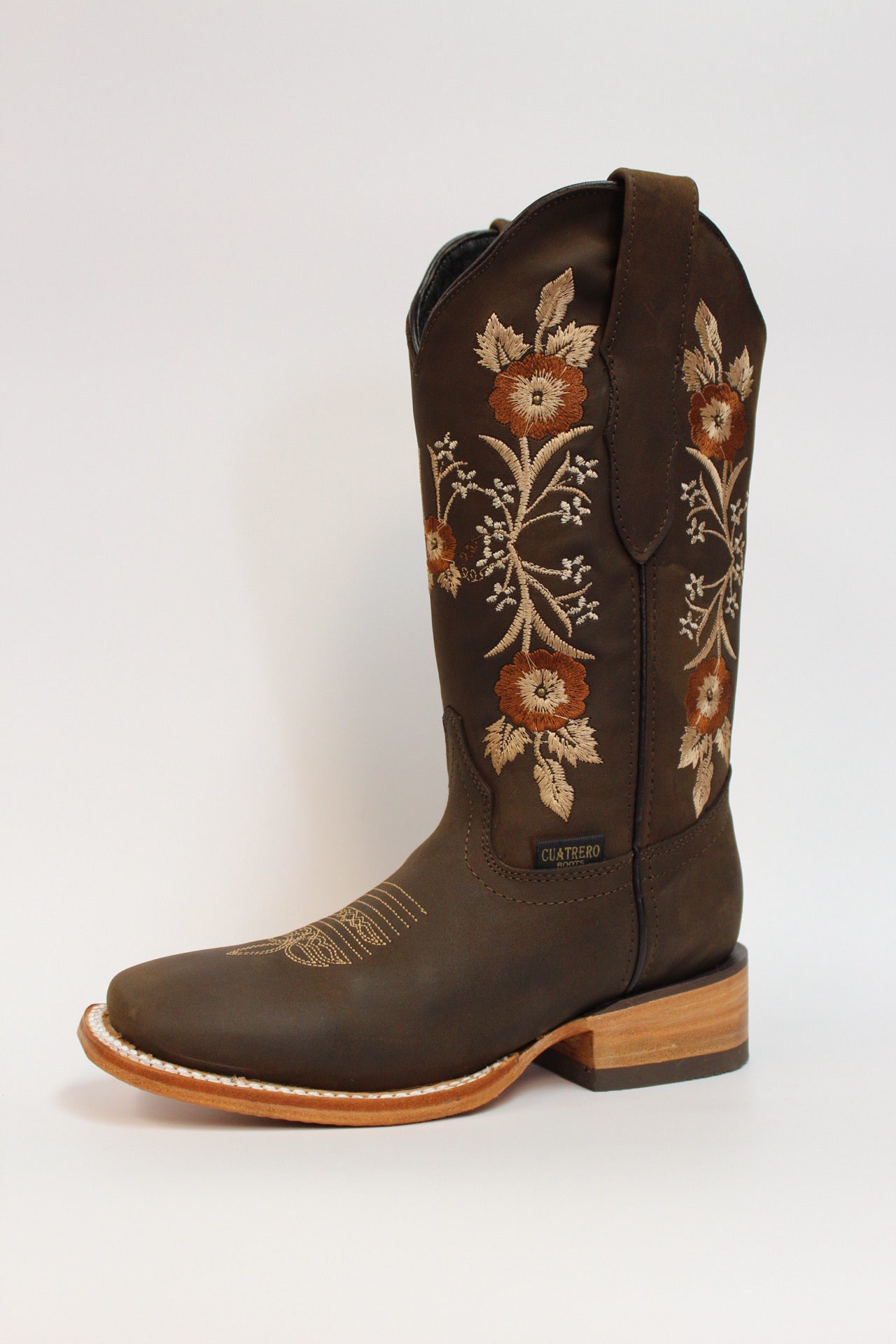 Cuatrero Boots Women's Texas Brown Flowers Choco