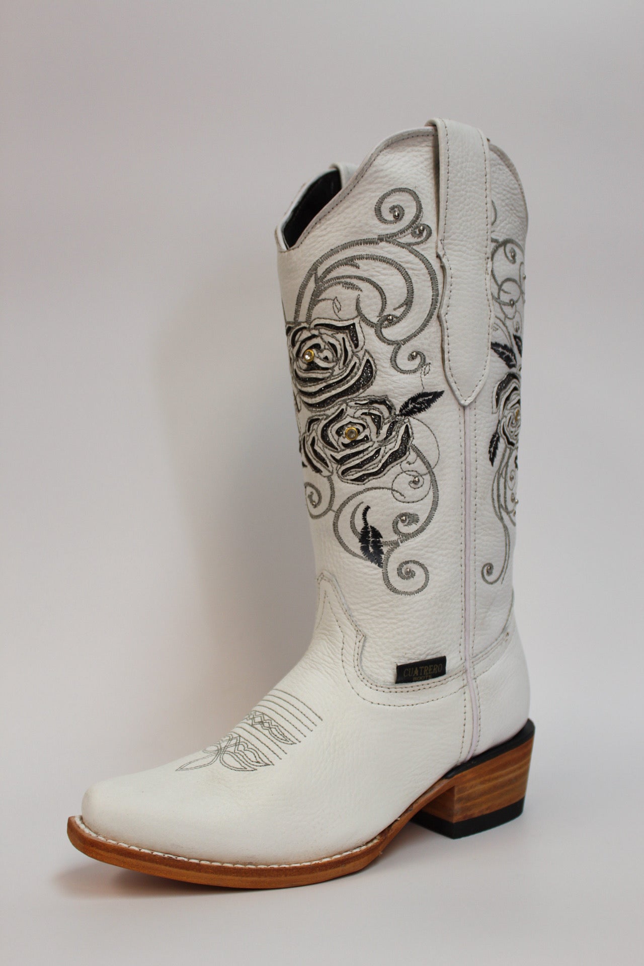 Cuatrero Boots Women's Cowgirl Lazer Roses White