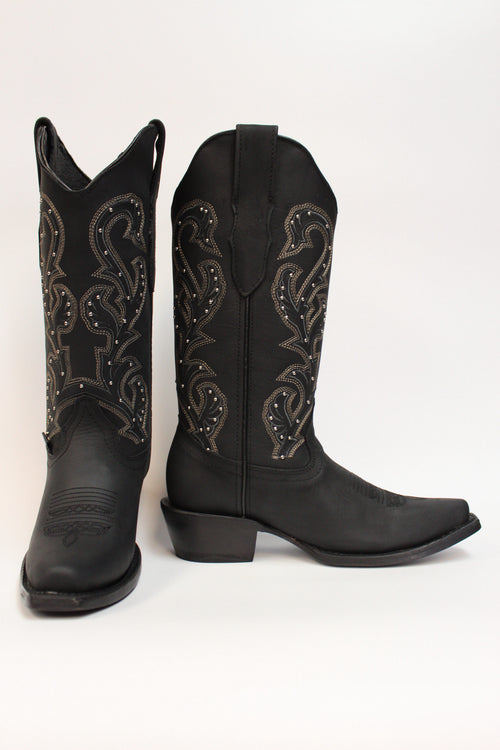 Cuatrero Boots Women's Cowgirl Decorative Studs Black